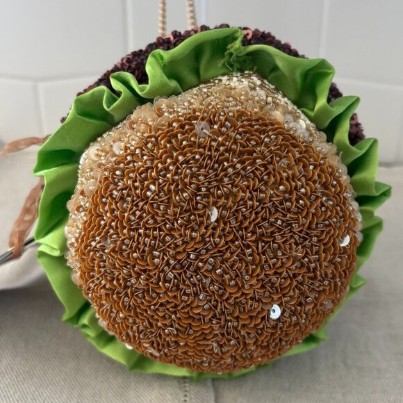 Made in India Hamburger Beaded Bag - Brown/Tan, Green, White-Gold Chain-Viral - Picture 5 of 11